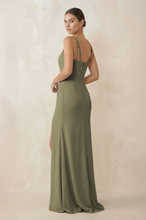 Thyme Cami Strap Chiffon Sheath Bridesmaid Gown (2) | KISSBRIDAL