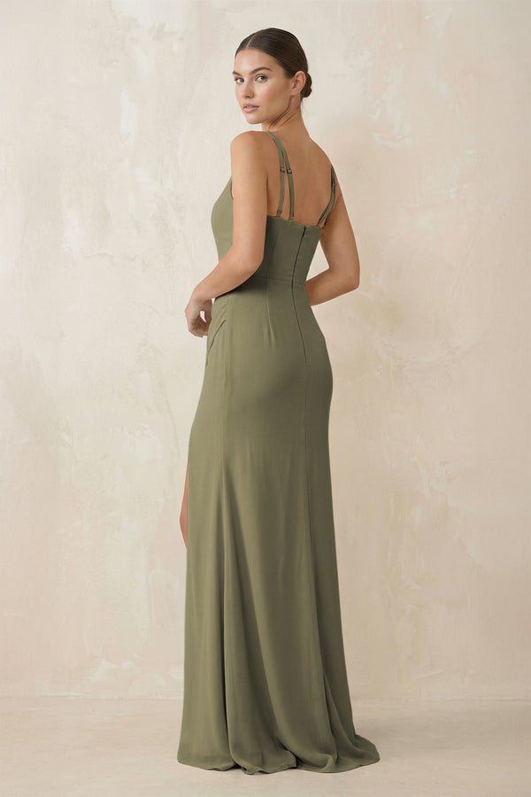 Thyme Cami Strap Chiffon Sheath Bridesmaid Gown (2) | KISSBRIDAL