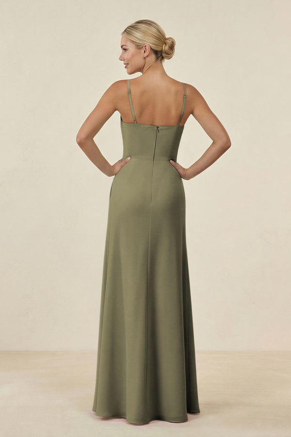 Thyme Cami Strap Chiffon Sheath Bridesmaid Gown (2) | KISSBRIDAL