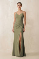 Thyme Cami Strap Chiffon Sheath Bridesmaid Gown | KISSBRIDAL
