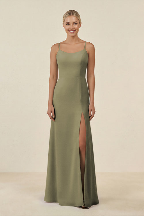 Thyme Cami Strap Chiffon Sheath Bridesmaid Gown | KISSBRIDAL