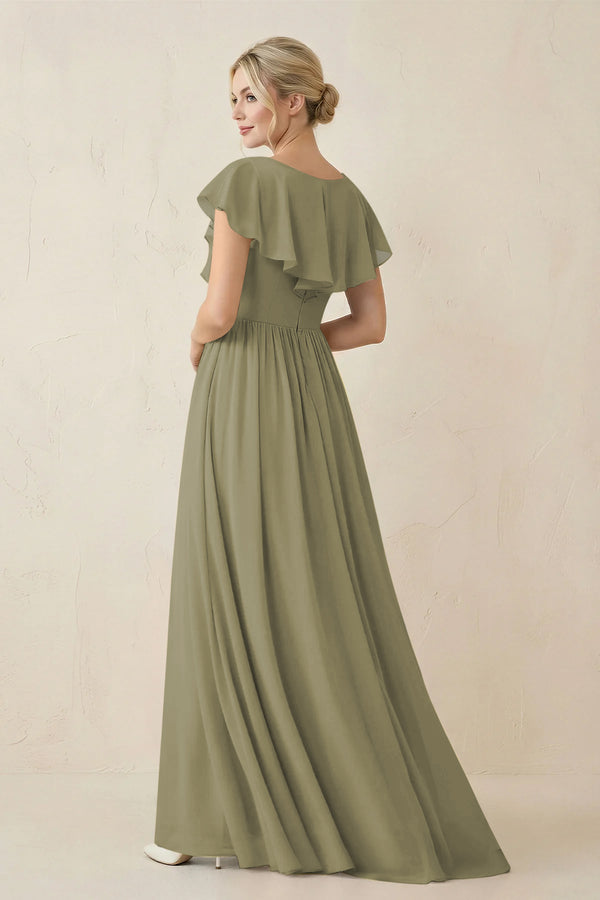 Thyme Cap Sleeve A-Line Ruffled Chiffon Bridesmaid Dress (2) | KISSBRIDAL