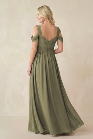 Thyme Chiffon A-Line Bridesmaid Dress with Slit (2) | KISSBRIDAL
