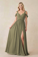 Thyme Chiffon A-Line Bridesmaid Dress with Slit | KISSBRIDAL
