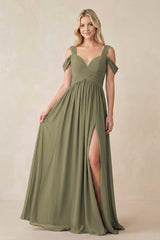 Thyme Chiffon A-Line Bridesmaid Dress with Slit | KISSBRIDAL