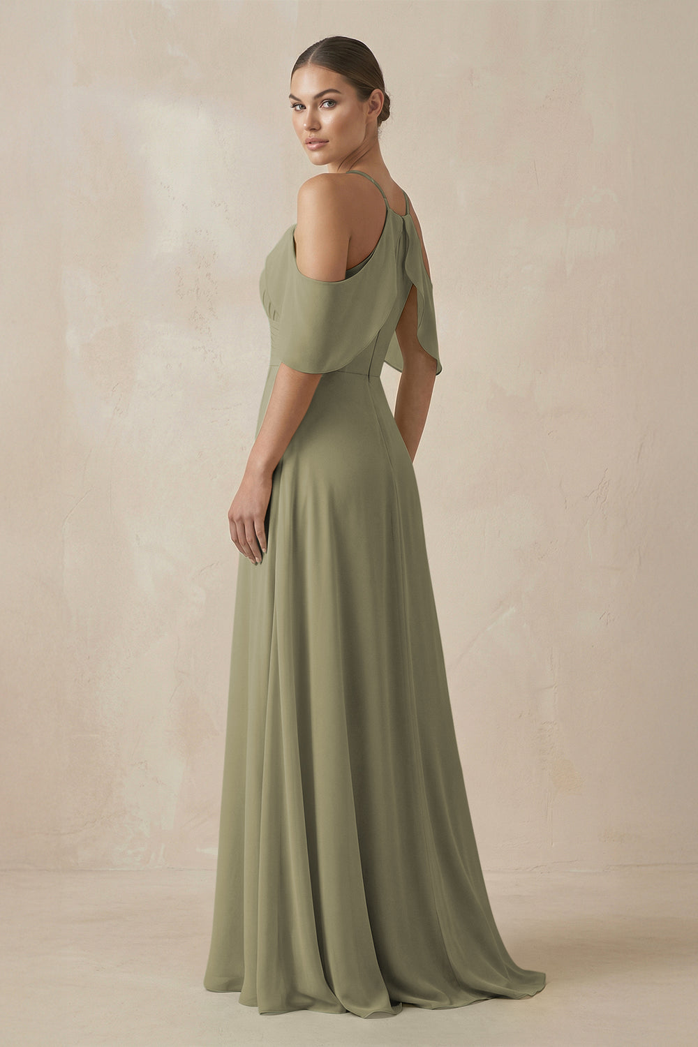 Chiffon A-Line Long Bridesmaid Dress in Thyme