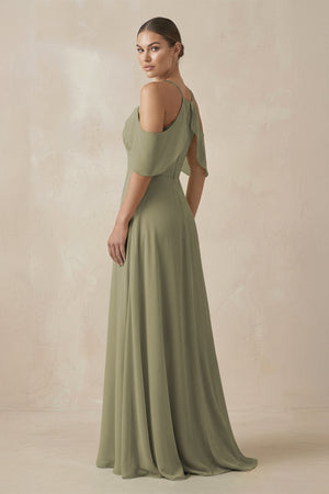 Thyme Chiffon A-Line Long Bridesmaid Dress (2) | KISSBRIDAL