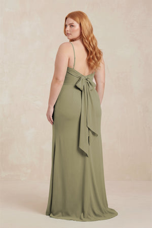 Thyme Cowl Neck Sheath Chiffon Bridesmaid Dress with Corset (2) [sizeplus] | KISSBRIDAL