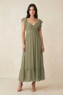 Thyme Flutter Sleeve Sweetheart A-Line Chiffon Bridesmaid Dress | KISSBRIDAL