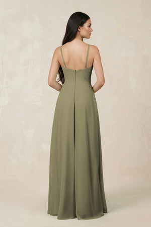 Thyme Halter Chiffon A-Line Bridesmaid Dress With Slit (2) | KISSBRIDAL