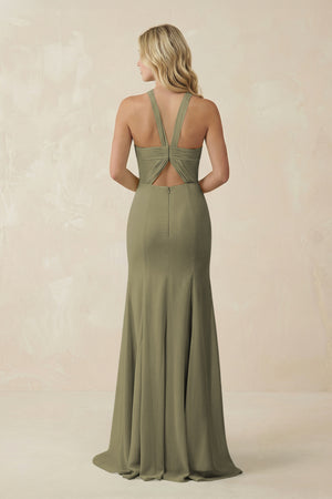 Thyme Halter Chiffon Mermaid Ruched Bridesmaid Dress (2) | KISSBRIDAL