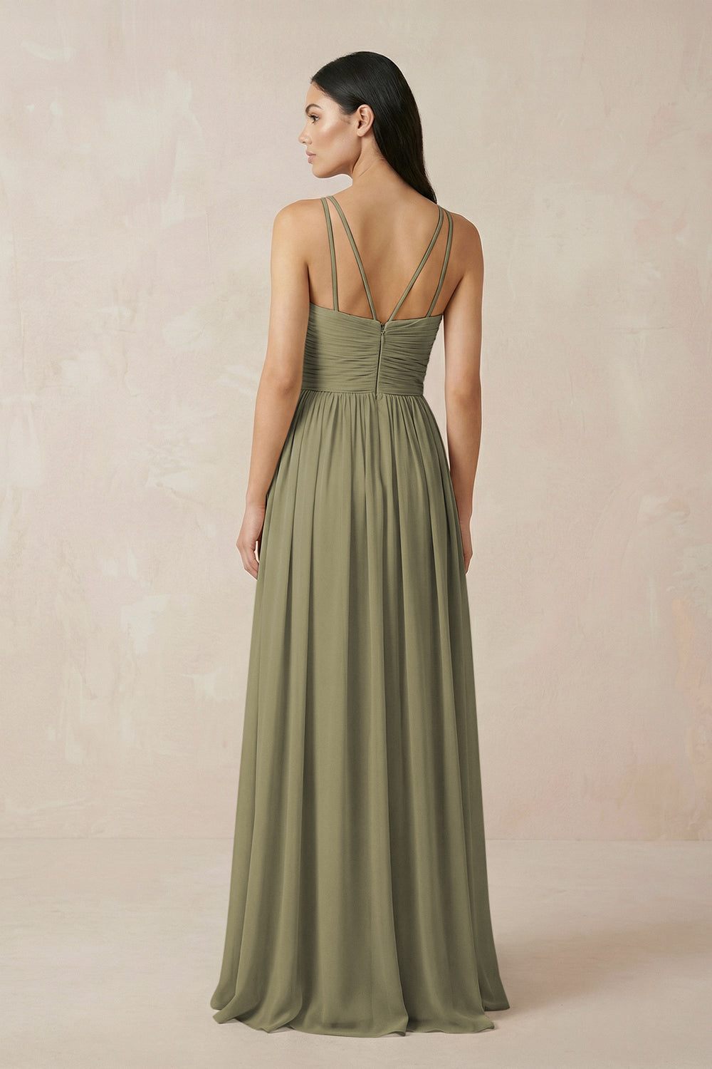 Halter Neck A-Line Chiffon Bridesmaid Dress in Thyme