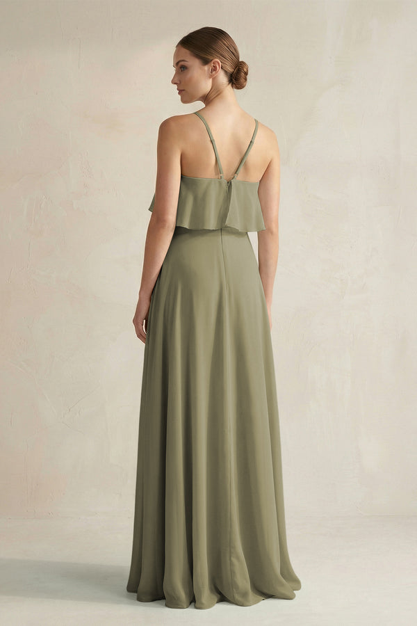 Thyme Halter Neck A-Line Chiffon Bridesmaid Dress with Keyhole (2) | KISSBRIDAL