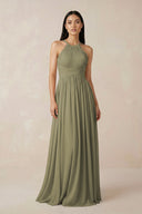 Thyme Halter Neck A-Line Chiffon Bridesmaid Dress | KISSBRIDAL