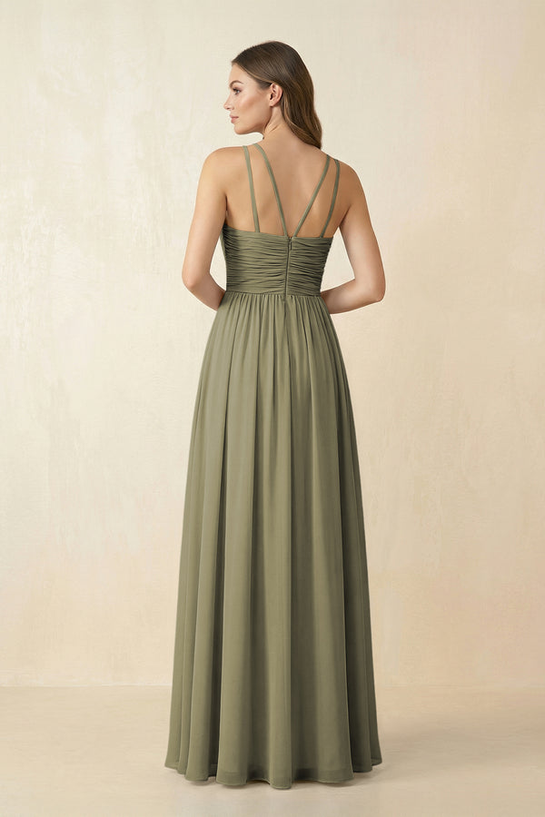 Thyme Halter Pleated A-Line Chiffon Bridesmaid Dress (2) | KISSBRIDAL
