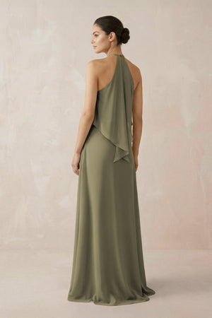Thyme Halter Sheath Ruffled Chiffon Bridesmaid Dress (2) | KISSBRIDAL
