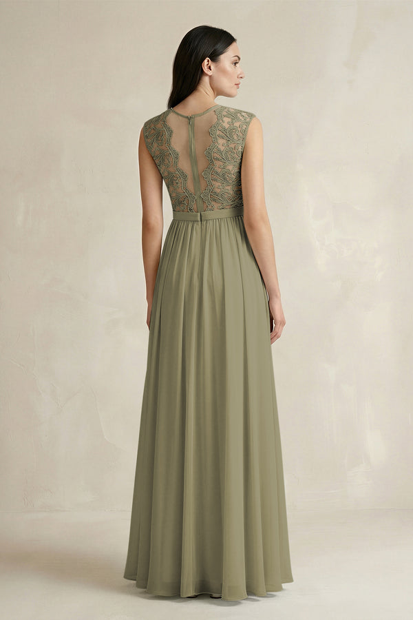 Thyme Lace Chiffon A-Line Round Neck Bridesmaid Dress (2) | KISSBRIDAL