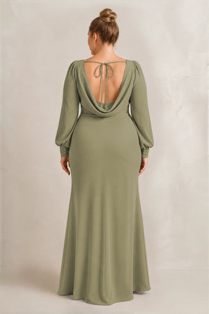 Thyme Long Sleeve V-Neck Sheath Chiffon Bridesmaid Dress (2) [sizeplus] | KISSBRIDAL