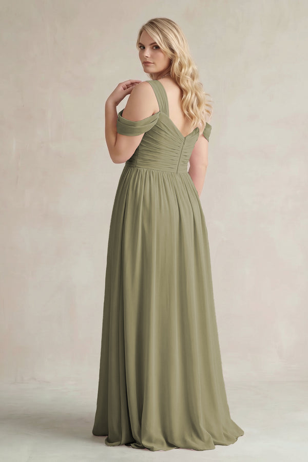 Thyme Off-the-Shoulder A-Line Chiffon Bridesmaid Dress With Slit (2) | KISSBRIDAL