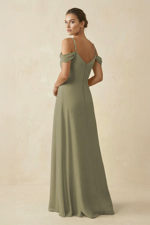 Thyme Off-the-Shoulder A-Line Pleated Chiffon Bridesmaid Gown (2) | KISSBRIDAL