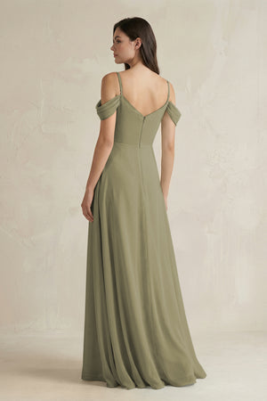 Thyme Off-the-Shoulder Chiffon A-Line Bridesmaid Dress (2) | KISSBRIDAL