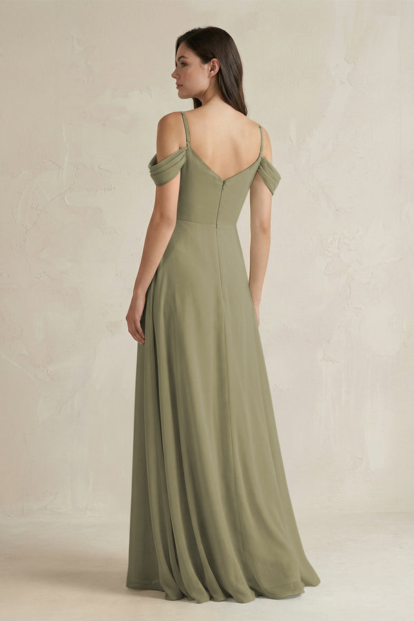 Thyme Off-the-Shoulder Chiffon A-Line Bridesmaid Dress (2) | KISSBRIDAL