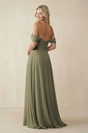 Thyme Off-the-Shoulder Chiffon A-Line Long Bridesmaid Dress (2) | KISSBRIDAL