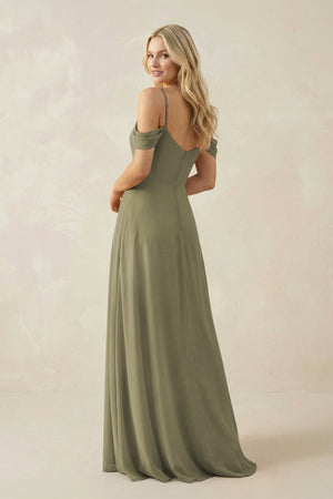 Thyme Off-the-Shoulder Chiffon A-Line Maxi Bridesmaid Dress (2) | KISSBRIDAL