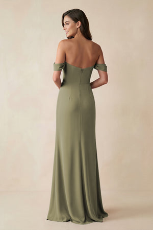 Thyme Off-the-Shoulder Sheath Bridesmaid Dress with Slit (2) | KISSBRIDAL