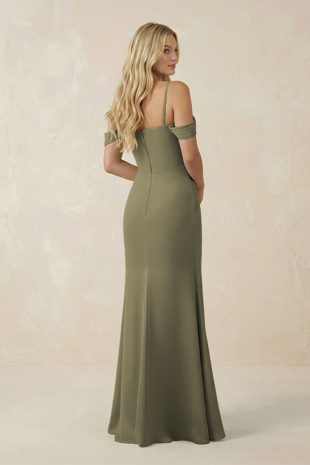 Off-the-Shoulder Sheath Chiffon Ruched Bridesmaid Dress in Thyme
