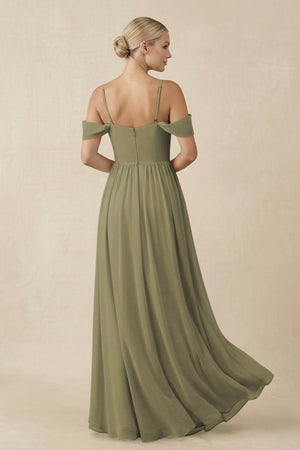 Thyme Off-the-Shoulder Sweetheart A-Line Chiffon Bridesmaid Dress (2) | KISSBRIDAL