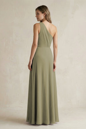 Thyme One-Shoulder Chiffon A-Line Bridesmaid Dress With Slit (2) | KISSBRIDAL