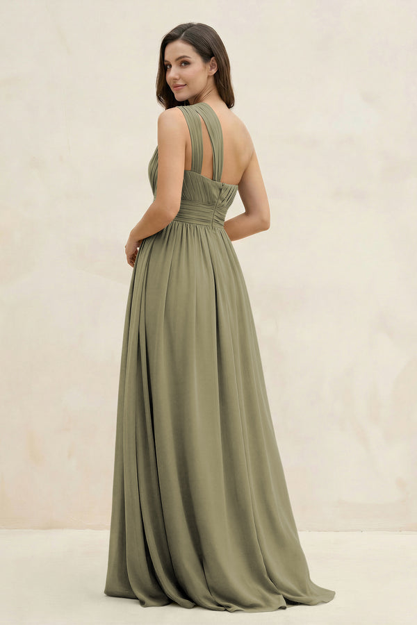 Thyme One-Shoulder Pleated A-Line Chiffon Bridesmaid Dress (2) | KISSBRIDAL