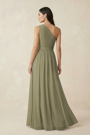 Thyme One-Shoulder Pleated Chiffon Bridesmaid Gown (2) | KISSBRIDAL