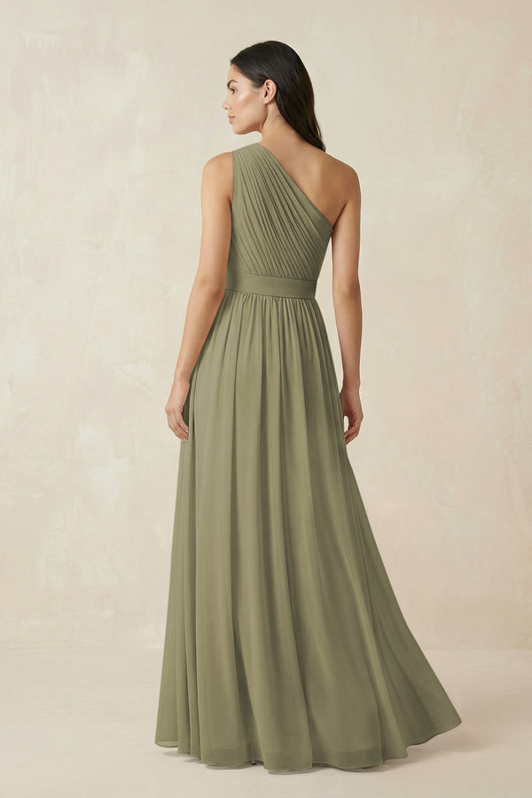 Thyme One-Shoulder Pleated Chiffon Bridesmaid Gown (2) | KISSBRIDAL