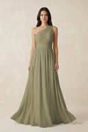 Thyme One-Shoulder Pleated Chiffon Bridesmaid Gown | KISSBRIDAL