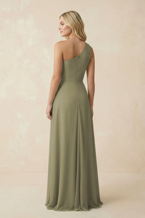 Thyme One-Shoulder Ruched A-Line Chiffon Bridesmaid Dress (2) | KISSBRIDAL