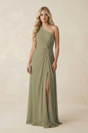 Thyme One-Shoulder Ruched A-Line Chiffon Bridesmaid Dress | KISSBRIDAL