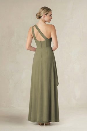 Thyme One-Shoulder Sheath Ruched Ruffled Bridesmaid Dress in Thyme (2) | KISSBRIDAL