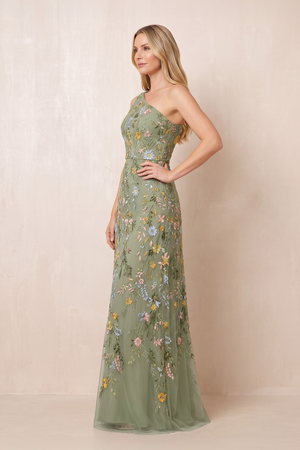Thyme One-Shoulder Sheath Tulle Flower Embroidered Mother of the Bride Dress (3) | KISSBRIDAL