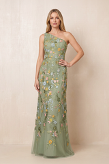 Thyme One-Shoulder Sheath Tulle Flower Embroidered Mother of the Bride Dress | KISSBRIDAL
