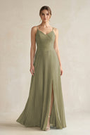 Thyme Pleated A-Line Long Chiffon Bridesmaid Dress | KISSBRIDAL