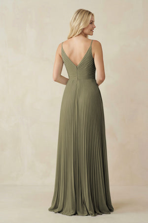Thyme Pleated V-Neck A-Line Chiffon Bridesmaid Dress (2) | KISSBRIDAL