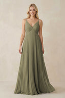 Thyme Pleated V-Neck A-Line Chiffon Bridesmaid Dress | KISSBRIDAL