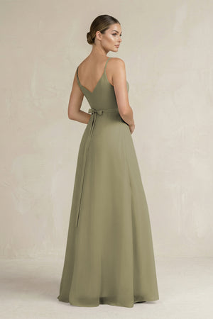 Thyme Ruched A-Line Chiffon Bridesmaid Dress with Slit (2) | KISSBRIDAL