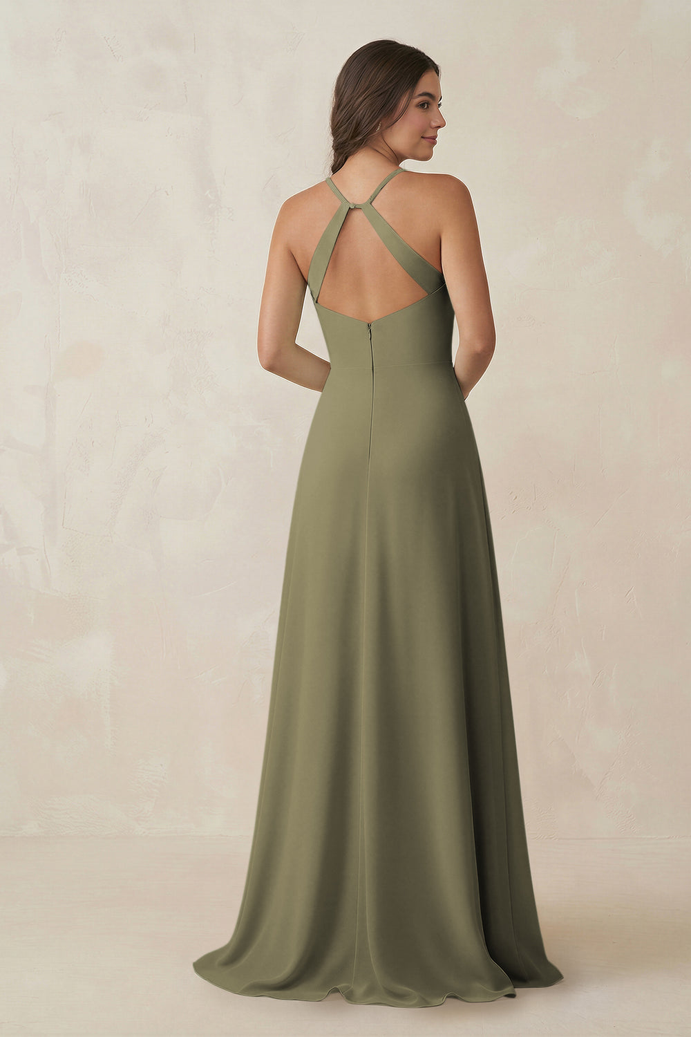 Ruched Sheath Chiffon Bridesmaid Dress in Thyme