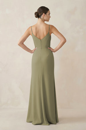 Thyme Ruched Sheath Spaghetti Strap Chiffon Bridesmaid Dress (2) | KISSBRIDAL