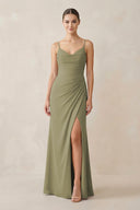 Thyme Ruched Sheath Spaghetti Strap Chiffon Bridesmaid Dress | KISSBRIDAL