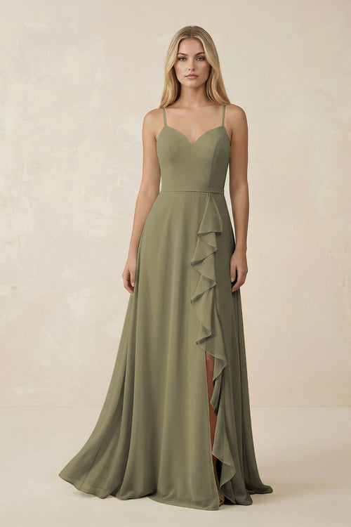 Thyme Ruffled Hem A-Line Chiffon Bridesmaid Dress | KISSBRIDAL