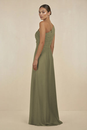 Thyme Ruffled One-Shoulder Pleated Sheath Bridesmaid Dress (2) | KISSBRIDAL
